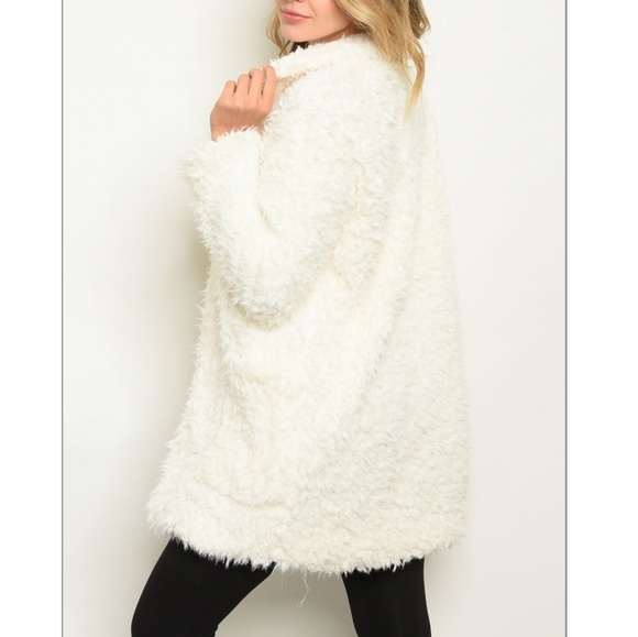 Long sleeve open front fuzzy faux fur jacket - Picture 2 of 2